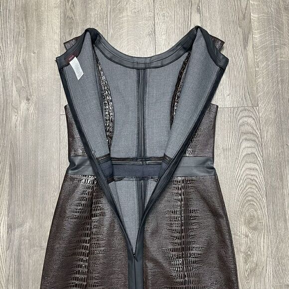 mark. Brown Black Faux Leather Sheath Dress Embossed Animal Print Size Medium - Picture 10 of 12